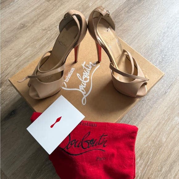 Christian Louboutin Tan Stiletto Heels with Ankle Strap - Picture 1 of 5